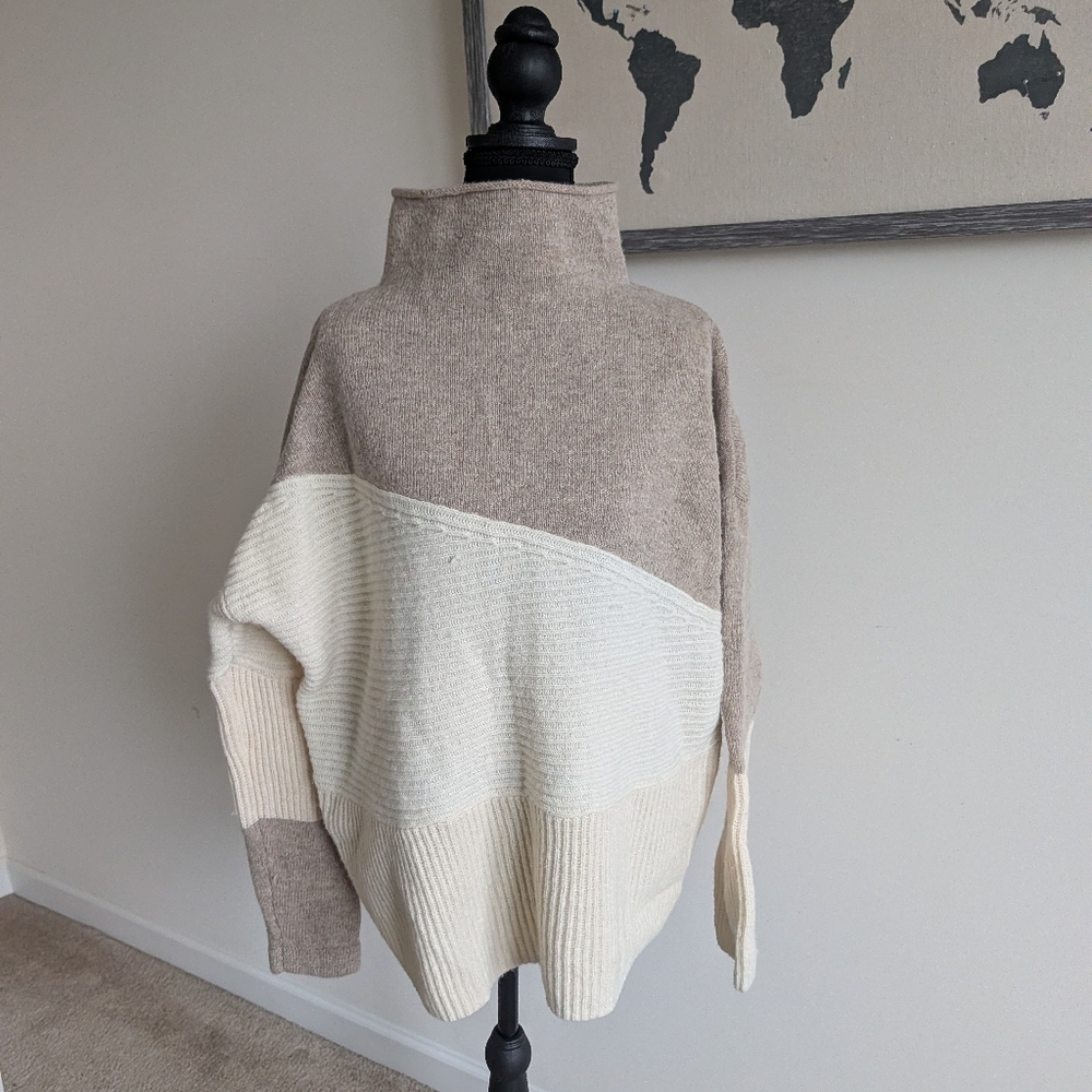 French Connection Beige and Cream Turtleneck Sweater